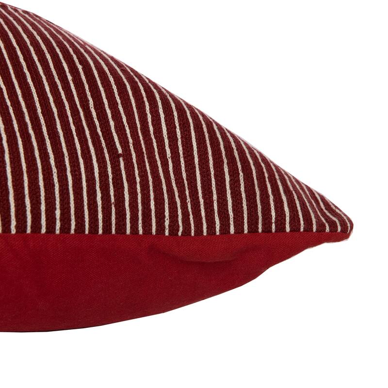 Handwoven Stripe Embroidered Square Throw Pillow - 24" - Rust Red and White