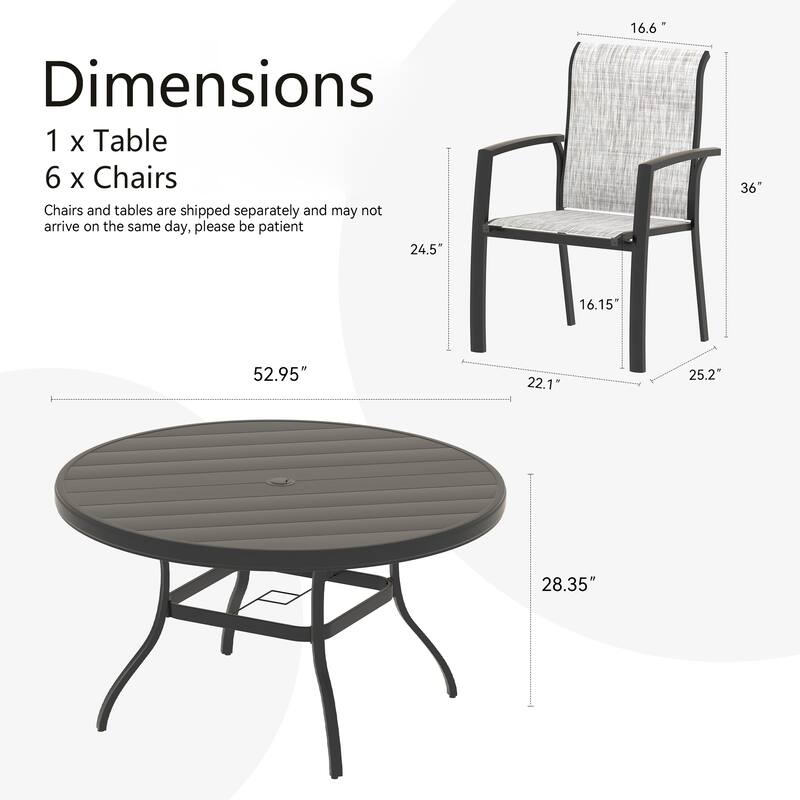 7 Pieces Patio Dining Set, Patio Furniture Set of 6 Patio Stackable Dining Chairs and 52.95" Outdoor Metal Round Table