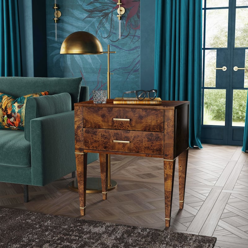 Kai 2 Drawer Burl Wood End Table