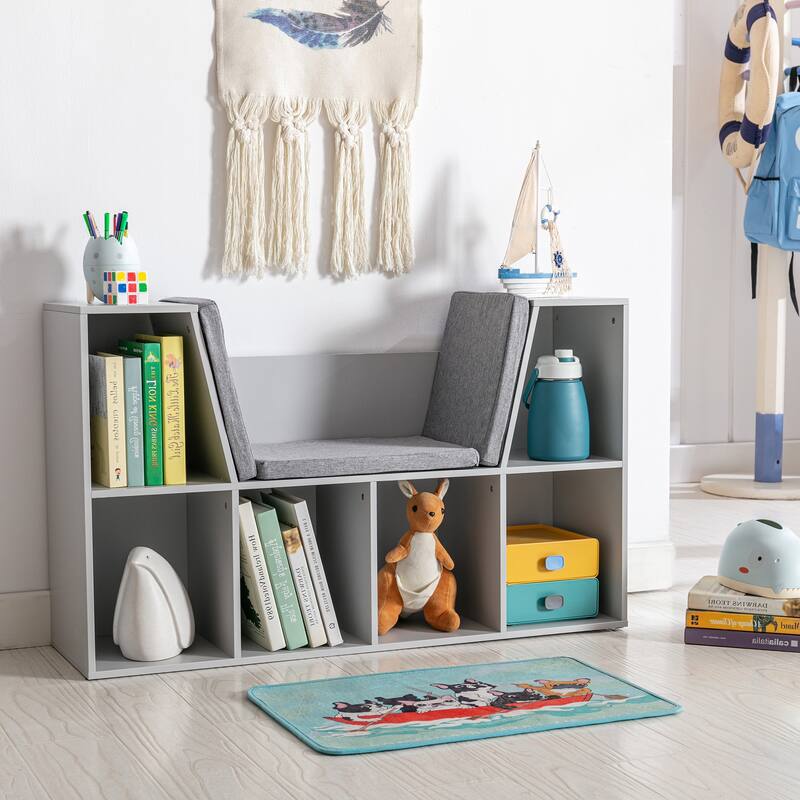 HOMCOM Toy Chest Kids Cabinet Storage Organizer Children Display Shelf for Toys Clothes Books Bedroom - Grey