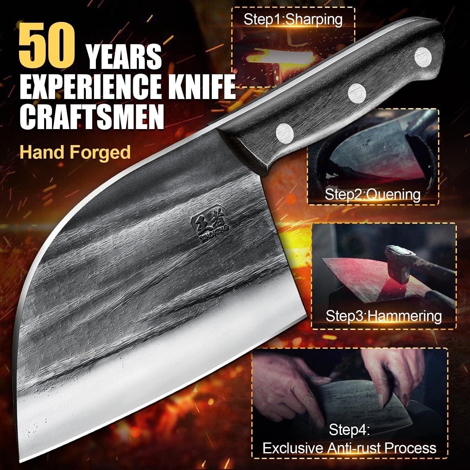 Cleaver Knife, 7 Inch Hand Forged Meat Cleaver Heavy Duty Bone Chopper  German H