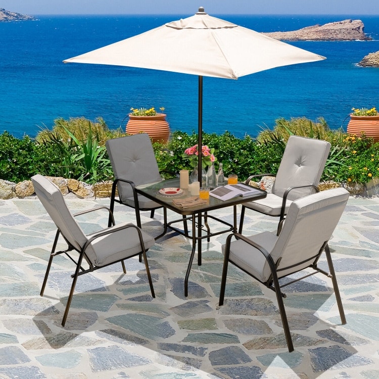 brentwood patio umbrellas Safavieh Milan Fringe 9Ft Double Top Crank Umbrella