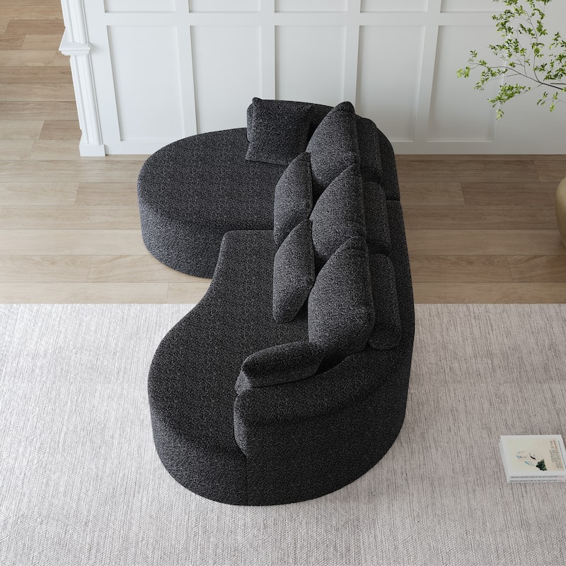 L-Shaped Curved Cloud Sectional Couch, Oversized Chenille Upholstered 4-Seater Sofa, Full Compressed Corner Sofa with 7 Pillows