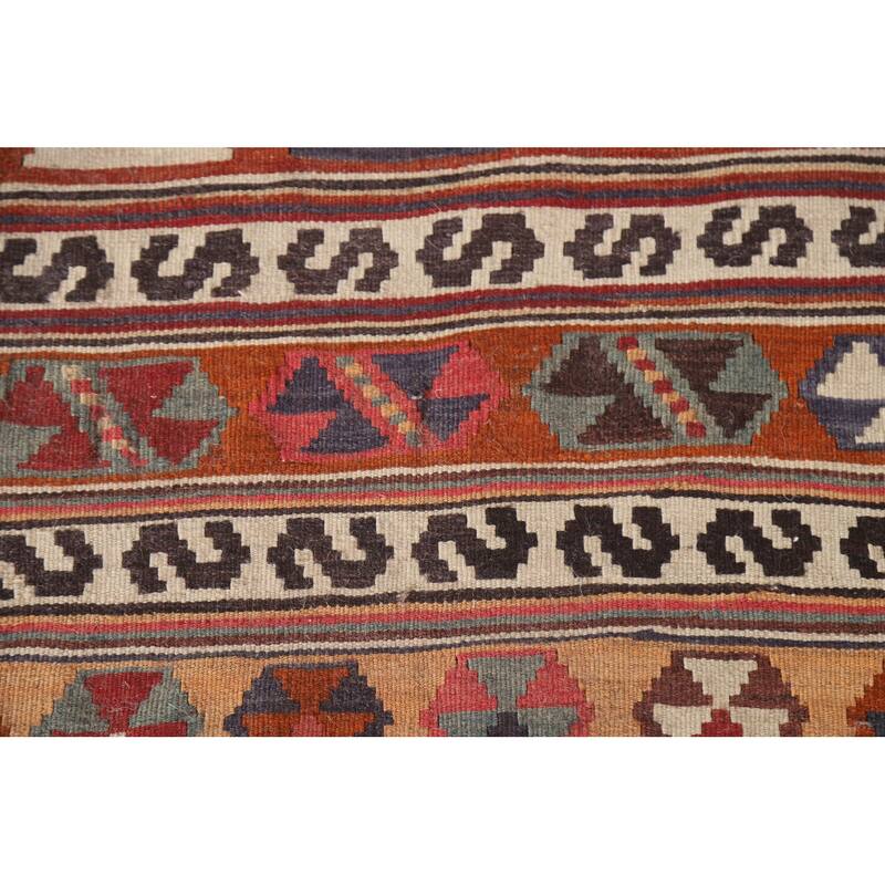 Tribal Kilim Qashqai Persian Antique Area Rug Hand-Woven Wool Carpet - 5'5"x 9'6"