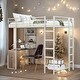 preview thumbnail 1 of 18, Modern Twin Metal Loft Bed with 2 Shelves, 2 built-in ladders and Desk, Sturdy Construction & Safety Guaranteed, Silver Silver