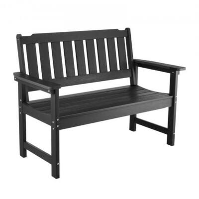 50.5-Inch Black Outdoor Bench with Backrest Armrests for Porch Patio Garden and Backyard Relaxation - 50.5” x 24.4” x 36.6”