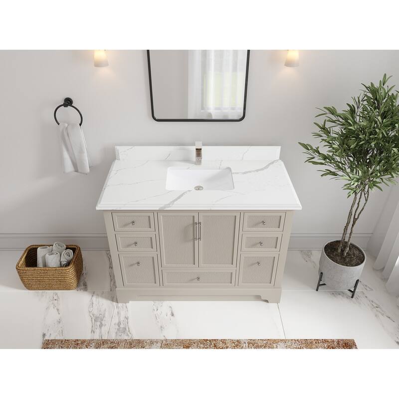Willow Collections 48 in. W x 22 in. D Alys Single Sink Bathroom Vanity with Countertop - 1.5"Calacatta - Fine Grain