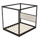 preview thumbnail 6 of 6, King Size Wooden Canopy Platform Bed with Upholstered Headboard