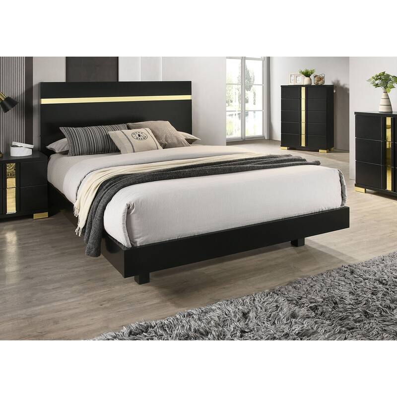 Full Size Engineered Wood LED Platform Bed Set with 2 Nightstands and Acrylic Trim