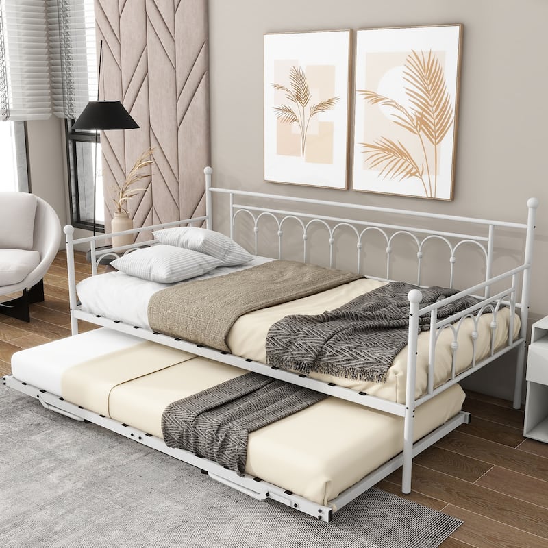 Metal Twin DayBed with Trundle Bed Twin for Adults,Space-Saving Bed