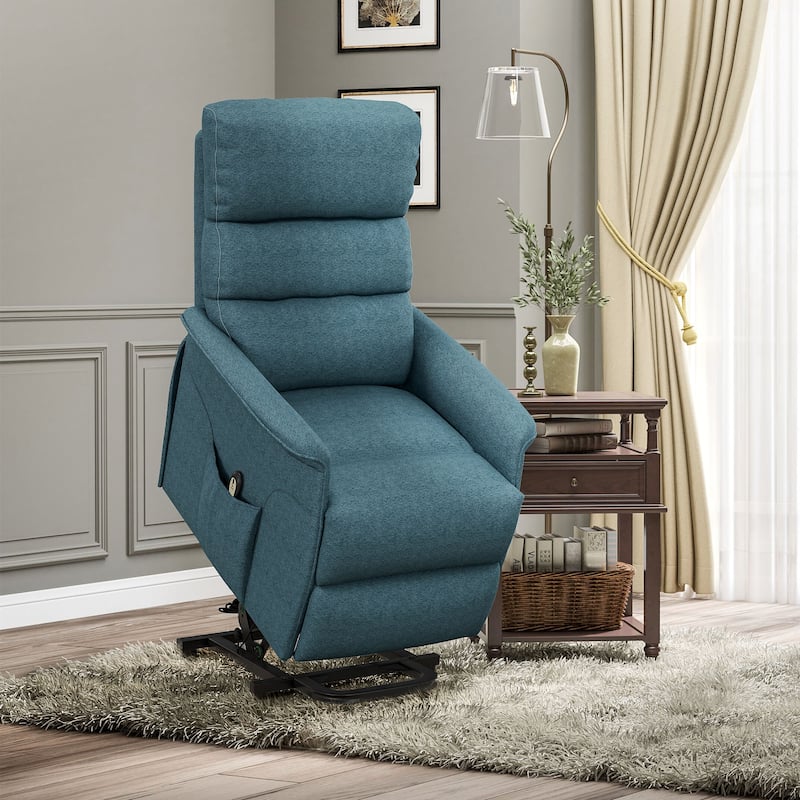 HOMCOM Power Lift Recliner Chair for Elderly, Easy Assembly, Fabric Lift Chair with Remote Control - Blue