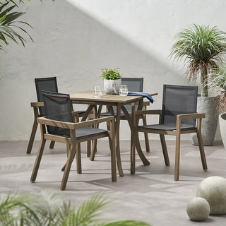 Chaucer Outdoor 4-Seater Square Acacia Wood Mesh Seats Dining Set by Christopher Knight Home