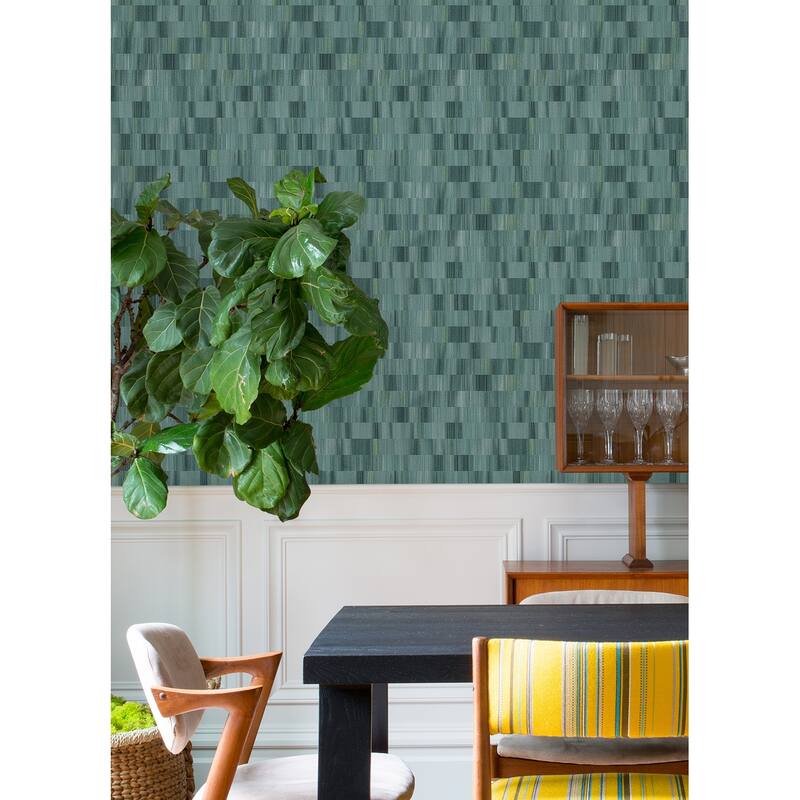 Sarah + Ruby Flicker Teal Horizontal Textured Stripe Wallpaper