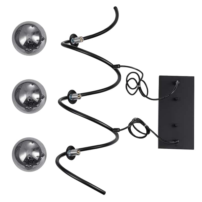 Modern 3-Light Black Spiral Pendant Light with Smoky Gray Glass Shades - Dia.24-in