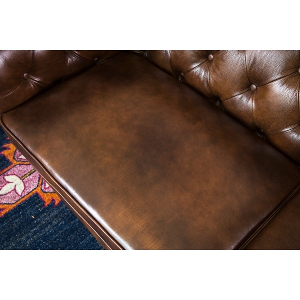 Abbyson Tuscan Top Grain Leather Button Tufted Chesterfield Sofa Overstock 8230103