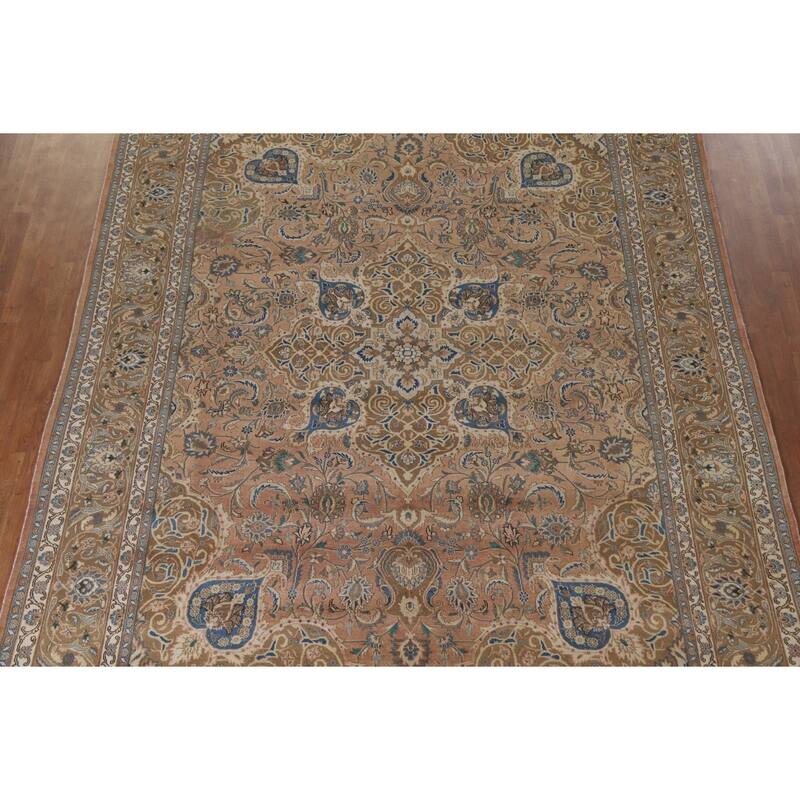 Hand Knotted Oriental 100% Wool Carpet Traditional Floral Oranges & Rust Mashad Area Rug - 13' 0'' X 9' 7''