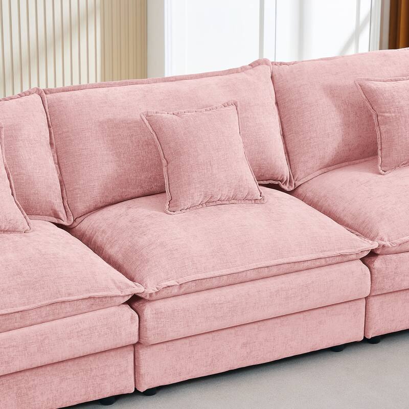 L Shape Modular Sectional Sofa Chenille Upholstered Couch wOttoman