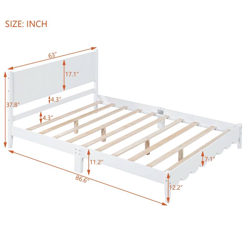 Retro Style Platform Bed with Rectangular Headboard