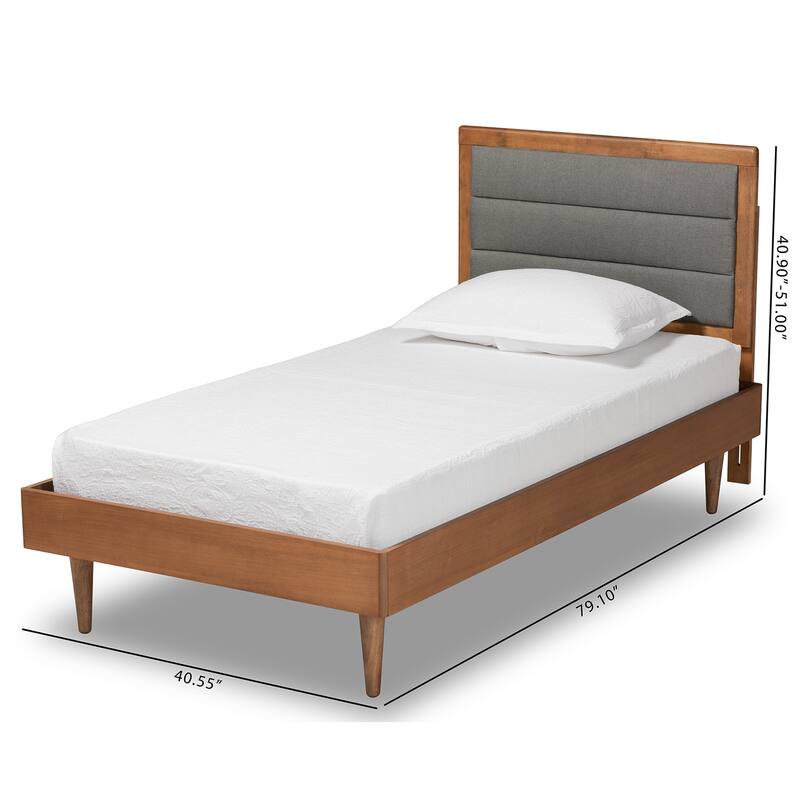 Seren Mid-Century Modern Fabric Upholstered and Wood Twin Platform Bed