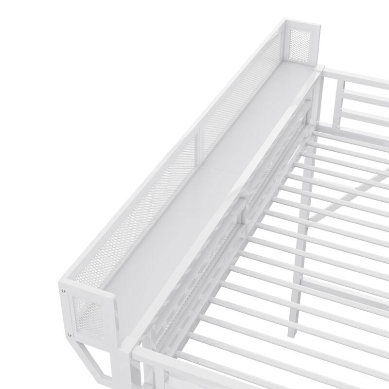 Twin Size Loft Bed with Stairs, Metal Full Loft Bed with Storage Shelves, High Loft Bed with Wardrobe for Kids Teens