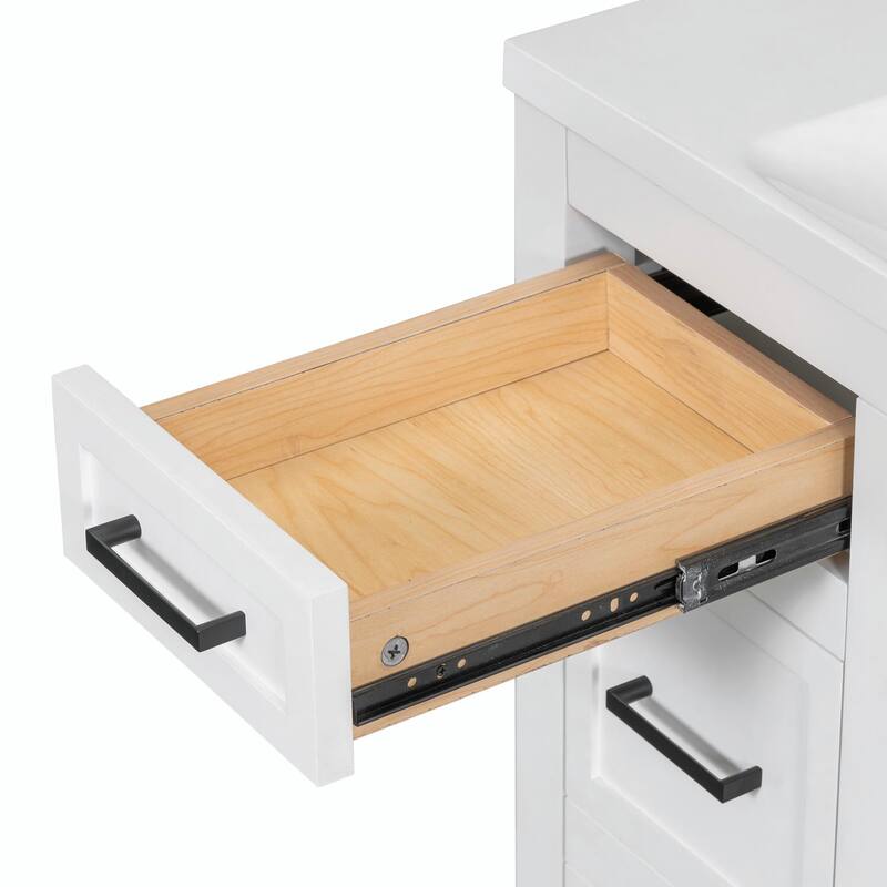 36" Bathroom Vanity with Integrated Resin Sink - 4 Drawers, 2 Doors