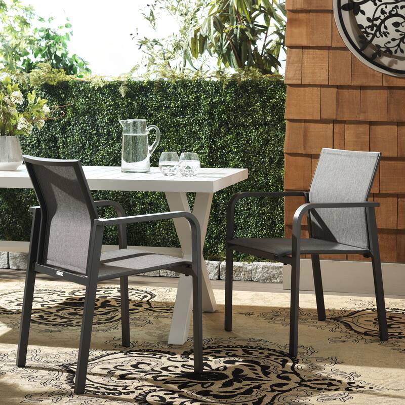 SAFAVIEH Outdoor Patio Furniture Dexter Armchair (Set of 2), Fully Assembled - 22"W x 24"D x 33"H - Grey