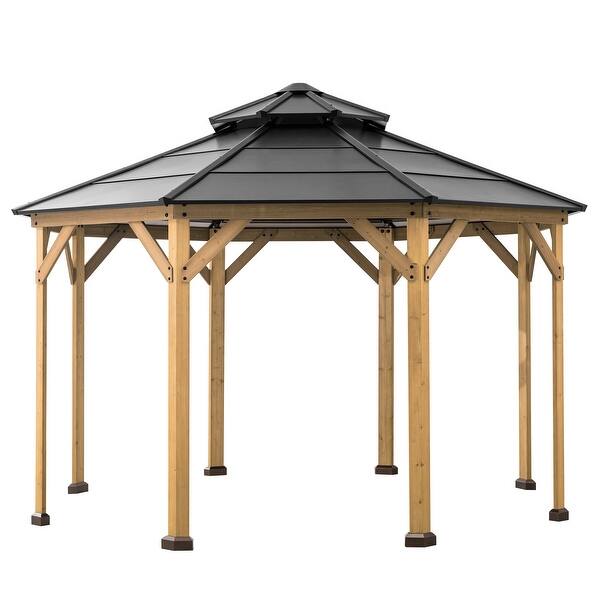 Shop Sunjoy 12 Ft X 12 Ft Cedar Framed Octagon Gazebo Overstock 30581637