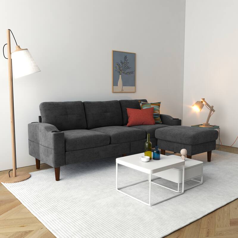 Convertible 3-Seat Dark Gray Metal Sofa with Storage and Modern Features