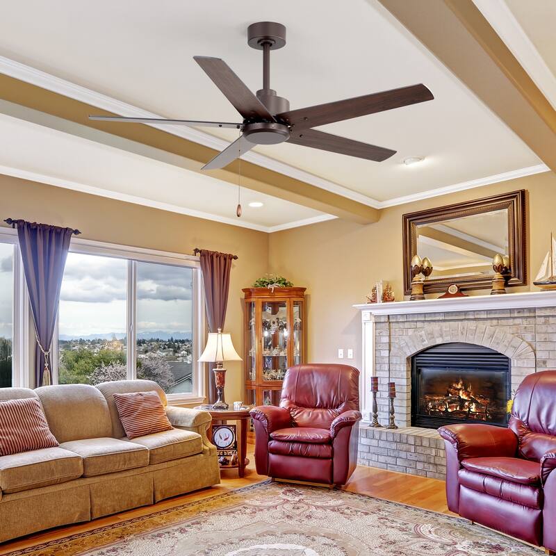 52" Indoor Traditional 5-Blade Ceiling Fan No Light with Pull Chain