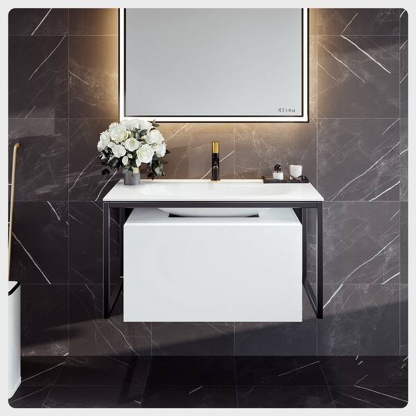 Eviva Modena 51 in. W x 18 in. D Blue Wallmount Bathroom Vanity with White Solid Surface Integrtated Sink Top