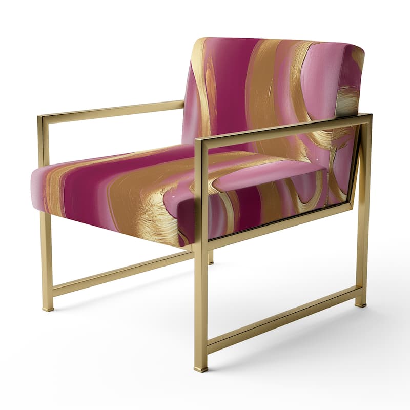 Designart "Mettalic Indigo And Gold II" Upholstered Abstract Accent Chair - Glam Arm Chair For Living Room