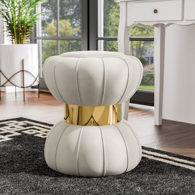 Furniture of America Reginald Modern 17-inch Velvet Ottoman with Gold Trim - White