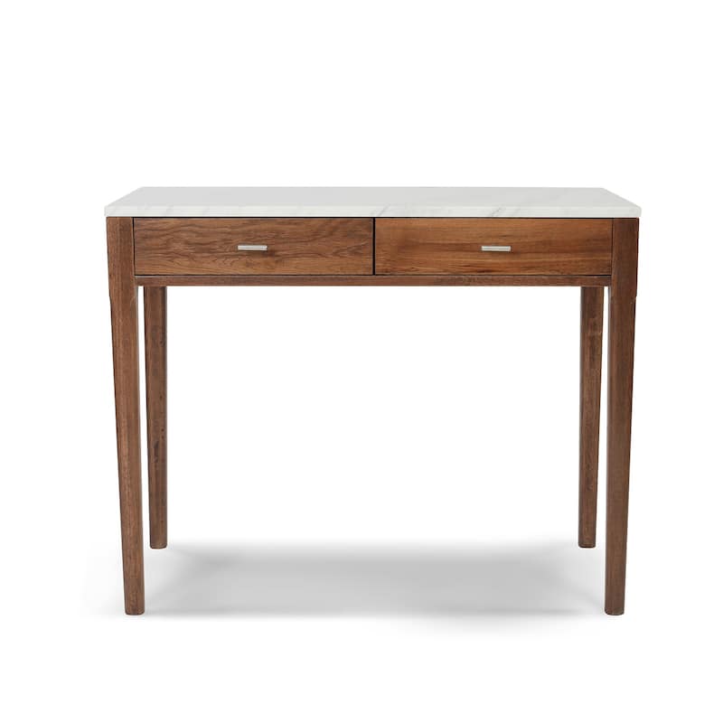 Meno 36" Rectangular Italian Carrara White Marble Console Table with Legs