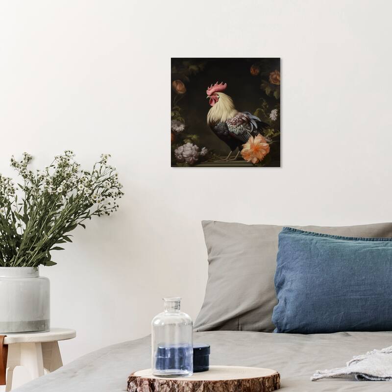 Wynwood Studio Canvas Animals Elegant Classy Rooster White and Cream White Traditional Wall Art Canvas Print - 12 x 12