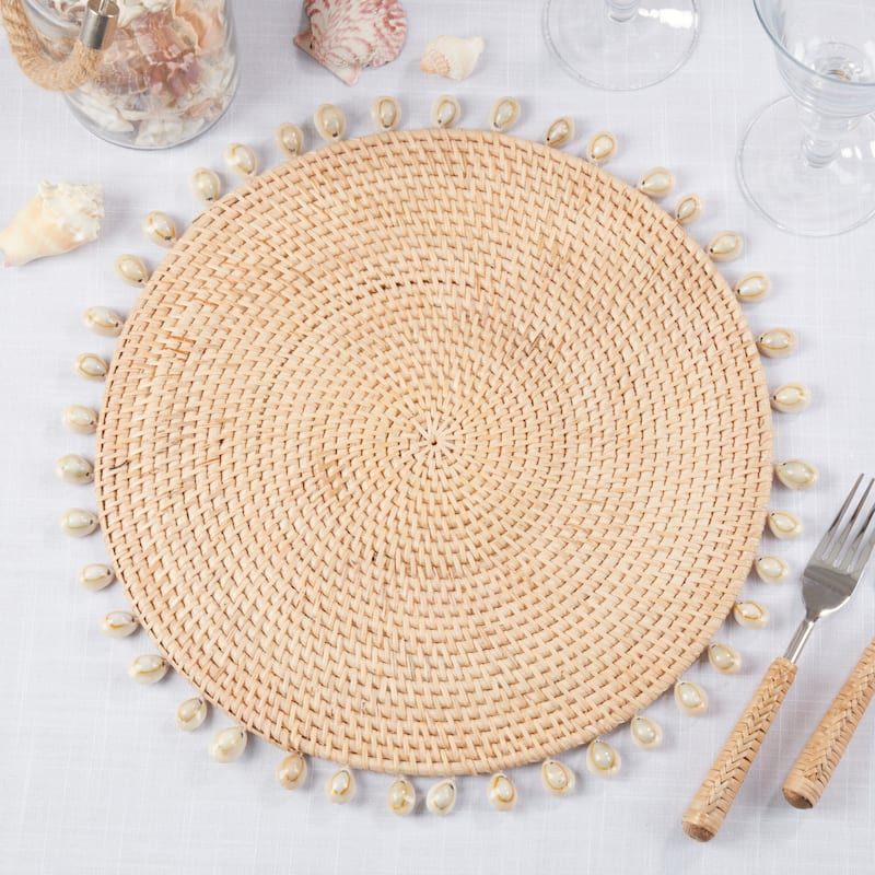 Seaside Splendor Shell Rattan Placemat (Set of 4) - 15"x15"