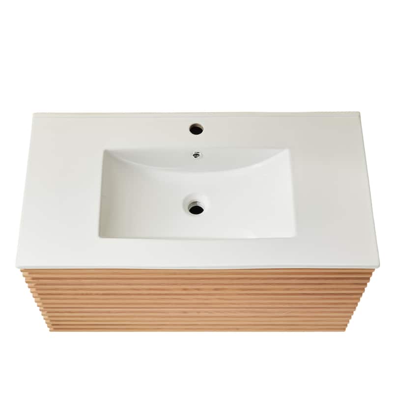 GDFStudio - Modern 36" Wall-Mounted Floating Bathroom Vanity with Integrated Ceramic Basin & Soft-Close Drawers, Fully Assembled