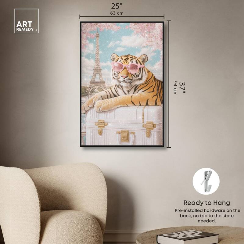 Tiger Luggage Paris Canvas by Art Remedy