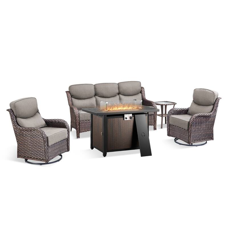 Pocassy Patio Sofa Swivel Chairs w/ 43in Fire Pit Table Set