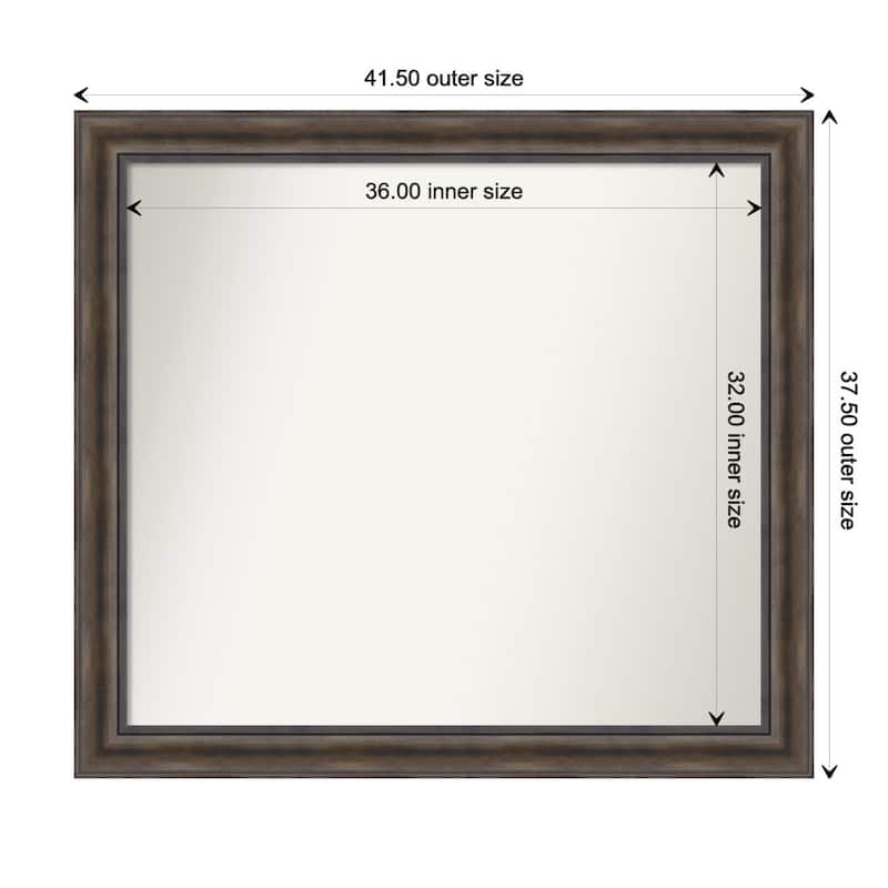 Rustic Pine Brown Framed Non-Beveled Custom Wall Mirror, Bathroom Vanity Mirror - Outer Size: 41.5 x 37.5