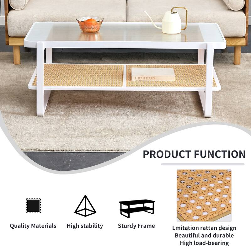 Coffee Table Solid Wood End Table Imitation Rattan Center Table