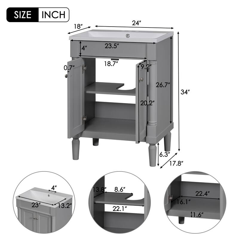 24'' Bathroom Vanity with Top Sink, 2-Tier Modern Bathroom Storage Cabinet