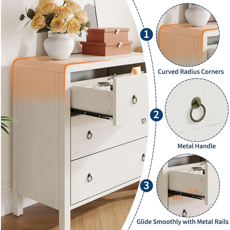 Modern 3 Drawer Dresser with Large Drawers for Bedroom, Living Room
