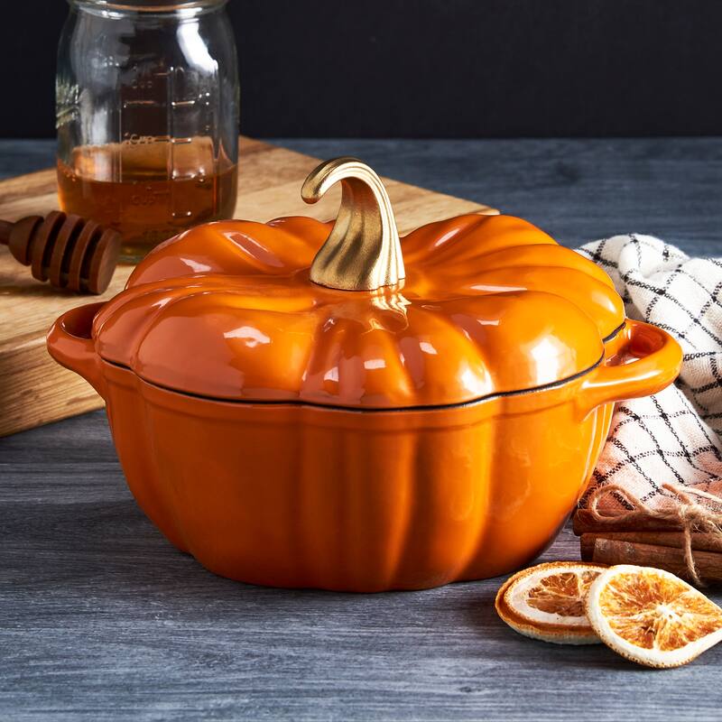 2Qt Enamel Cast Iron Dutch Oven - Orange Pumpkin
