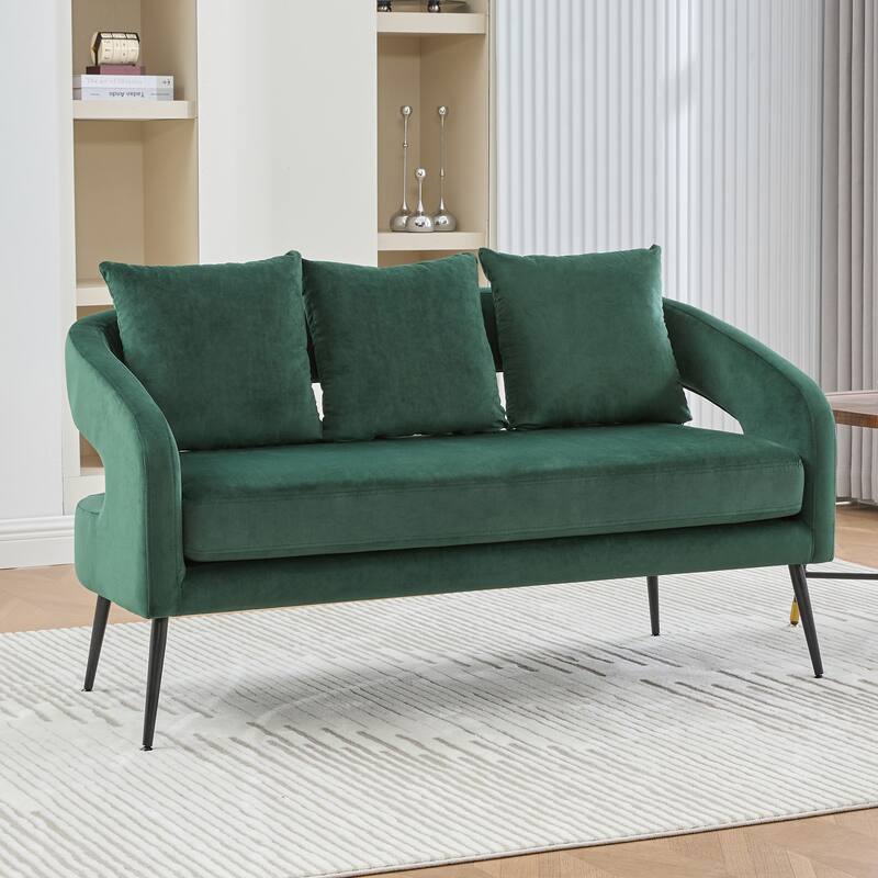 53.7" W Loveseat Sofa,Modern Velvet Sofa Couch with Pillows and Metal Legs - Green