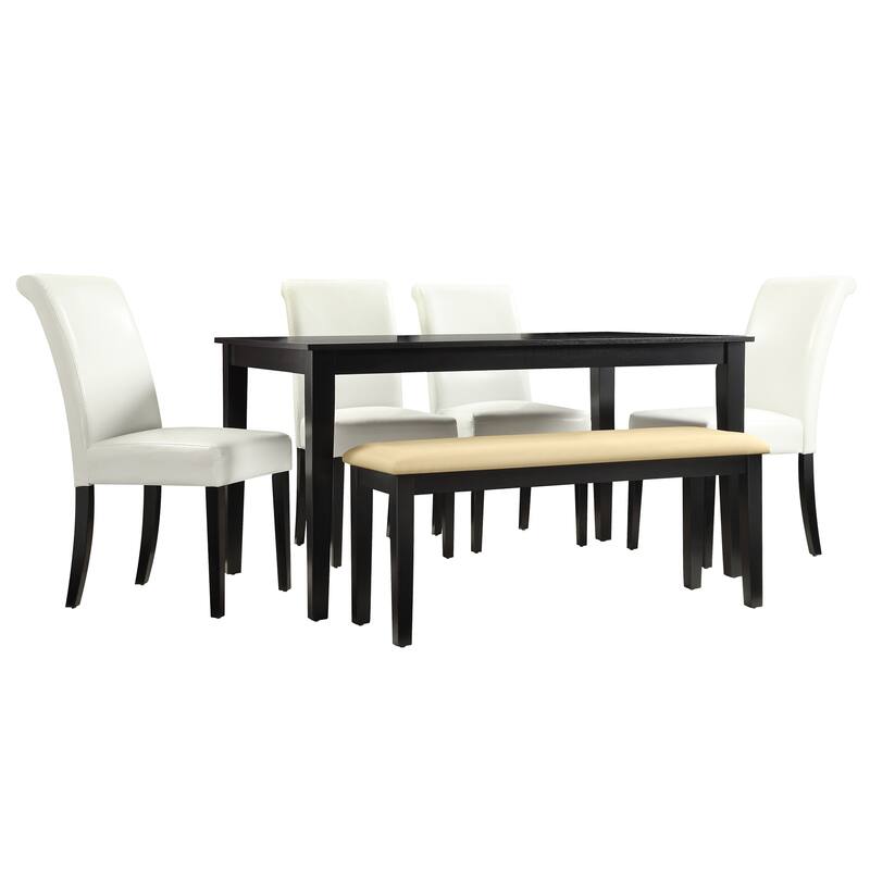 Wilmington 60" Black Finish Dining Set by iNSPIRE Q Classic - Dining Table + 4 Parson Chairs + 1 Bench - White