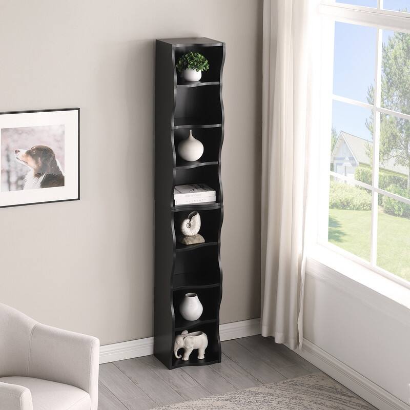 Wavy Border 8-Tier Adjustle Shelf - Modular Ultra-Thin Bookcase for Home Office & Display - Black