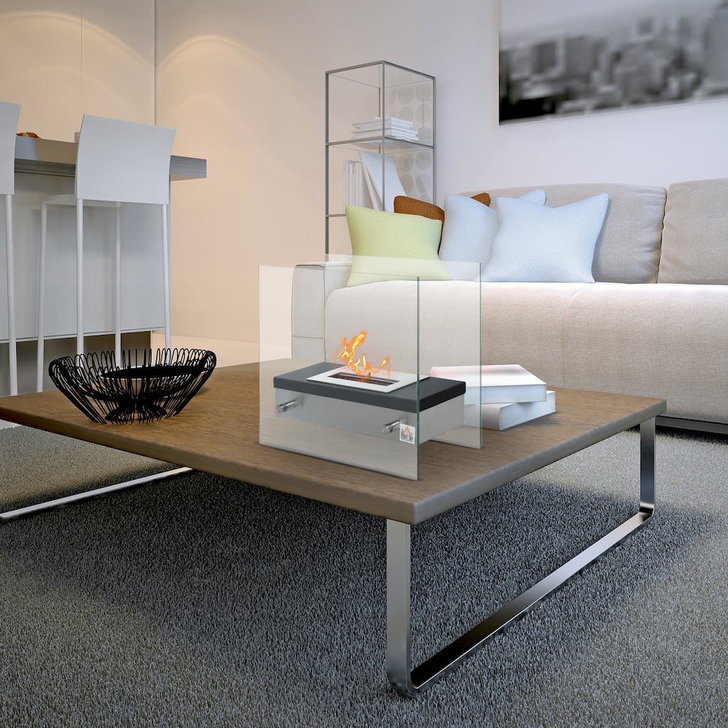 HOMCOM Portable Table Top Ventless Ethanol Fireplace Indoor Outdoor Fire Pit, 18.5"x 7.75", Silver and Black