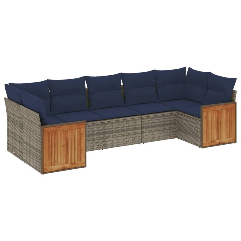 vidaXL 7 Piece Patio Sofa Set with Cushions Gray Poly Rattan - 24.4 x 24.4 x 27.2