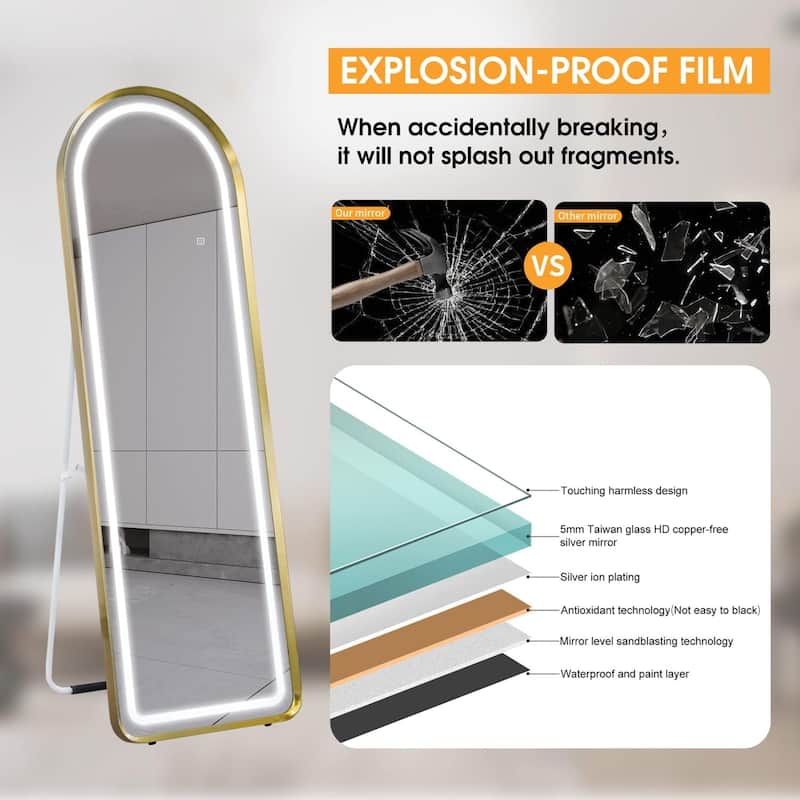 Floor Mirror with LED Light, Full Length Mirror with Stand, Hanging Mirror Wall Mounted Mirror, Full Body Mirror for Living Room