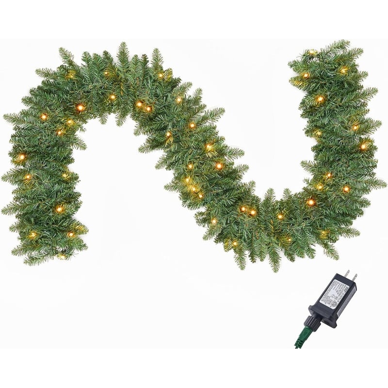 Joyfy 9ft Christmas Garland Prelit with 50 Count Light, Plug in Lighted